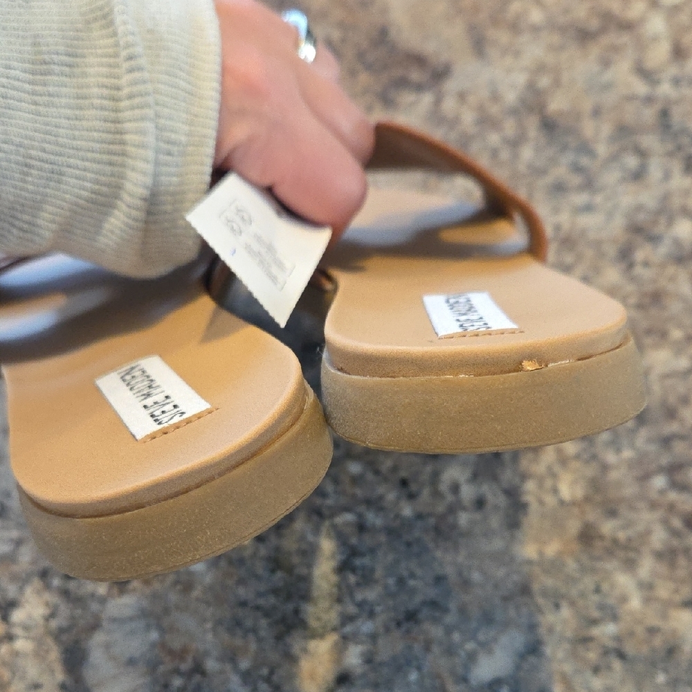 Steve Madden Size 6 NEW Tan Leather Slide Sandals - Picture 4 of 8